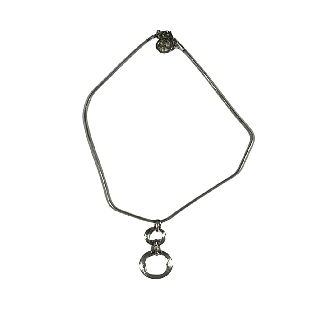 Trifari Silver Tone Textured Pendant Snake Chain Necklace